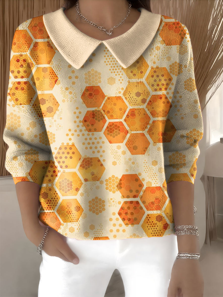 womens-halloween-plaid-pattern-art-casual-print-peter-pan-collar-3-4-sleeve-sweater-86wl