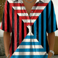 Women's Retro Color-block Striped Cotton-linen Short-sleeve Shirt