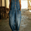 Women's Casual Denim Jumpsuit With Adjustable Buckle