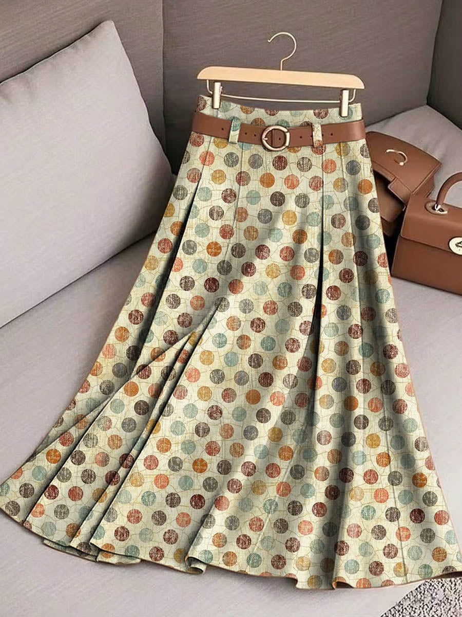 Women's Retro Dot Pattern Art Print Casual Cotton Skirt