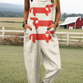 Women's Vintage Funny Dog ??dachshund Art Print Casual 100% Cotton Wide Leg Jumpsuit