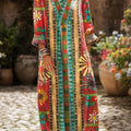 Women's Vintage Geometric Striped Floral Painting Art Print Dress