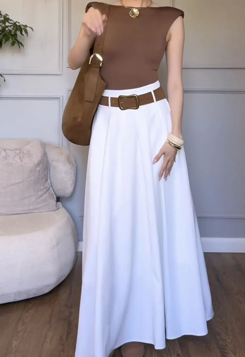 Women's Comfortable Loose Sleeveless Top + White Skirt Cotton Two-piece Set