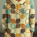 womens-vintage-plaid-floral-painting-art-print-casual-peter-pan-collar-3-4-sleeve-sweater