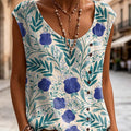 Women's Floral Pattern Art Print Casual Sleeveless Cotton Shirt