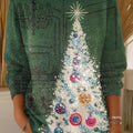 Women's Beautiful Winter Christmas Tree Drawing Art Print Casual Pullover Sweater
