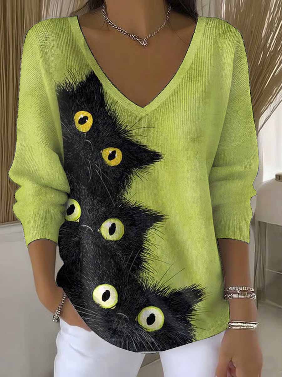 womens-lovely-cats-art-print-casual-pullover-sweater-mgjr