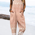 Women's Vintage Lace Geometry Art Print Casual 100% Cotton Wide Leg Jumpsuit