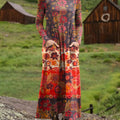 Women's Vintage Floral Art Print Casual Long-sleeved Dress