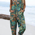 Women's Vintage Ethnic Pattern Art Print Casual 100% Cotton Wide Leg Jumpsuit