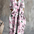 Robe en coton à col en V et poches, imprimée d'un motif floral vintage pour femme 
