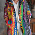 Abstract Colorful Stripes Polka Dot Painting Art Print Unisex Plush Thick Long-Sleeved Sweater Cardigan Coat