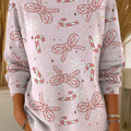 Women's Christmas Candy Bow Print Casual Pullover Sweater