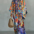 Women's Vintage Geometric Art Comfortable Loose Cotton Linen Wide-leg Pants Two-piece Set