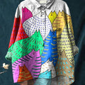 Cartoon Cats Graphic Printed Women's Casual Cotton And Linen Shirt