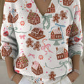 Women's Christmas Candy Gingerbread Man Pattern Art Print Buttoned Cardigan Sweater