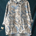 Women's Flower Print Casual Cotton And Linen Ruffle Shirt