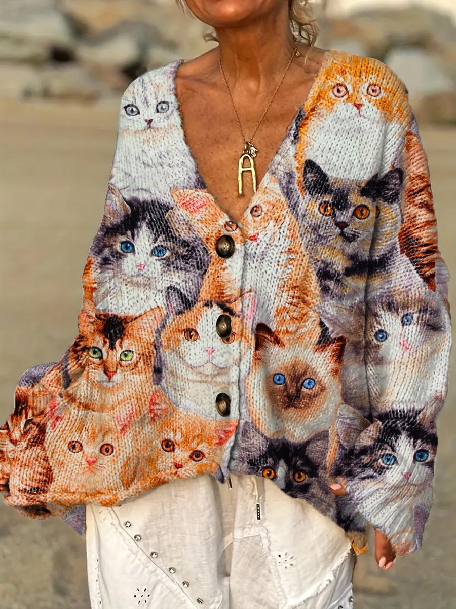 womens-lovely-cats-art-print-casual-pullover-sweater
