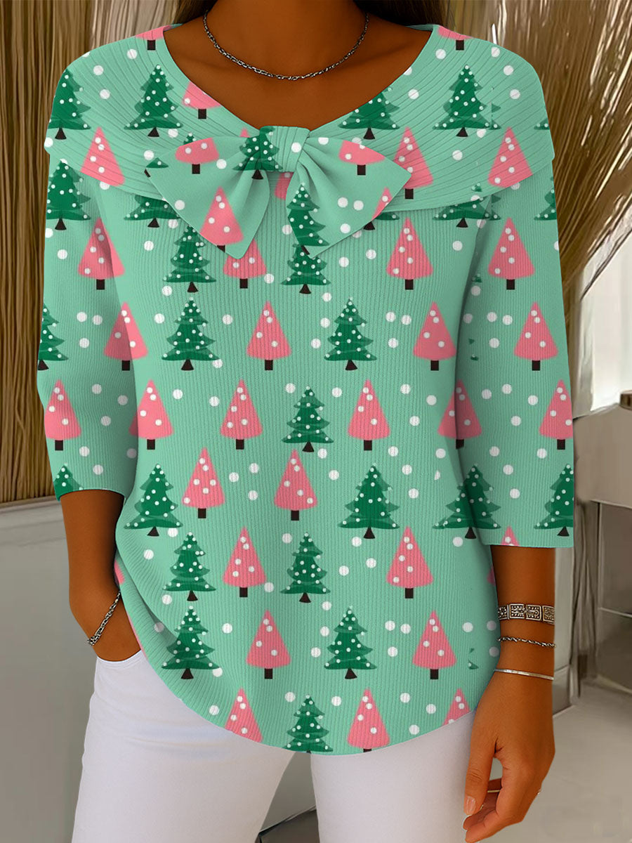 Vintage Christmas Tree Art Print Buttoned Cardigan Sweater