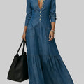 Women's Shirt Collar Long-sleeved Loose A-line Denim Dress