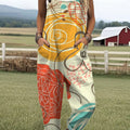 Women's  Vintage Flower Art Print Casual 100% Cotton Wide Leg Jumpsuit