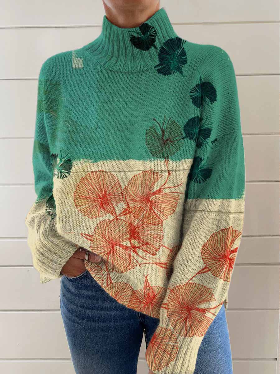 womens-vintage-art-leaves-print-knit-turtleneck-pullover-sweater