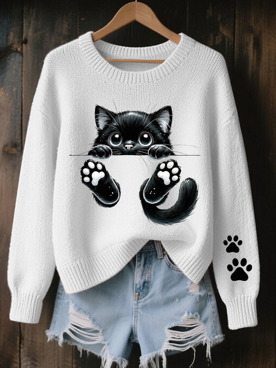 Women's Halloween Cat Cozy Knitted Sweater