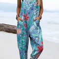 Women's Vintage Floral Pattern Art Print Casual 100% Cotton Wide Leg Jumpsuit
