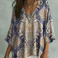 Women's Vintage Floral Art Print Casual Bat Sleeve Denim Shirt