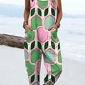 Women's  Vintage Abstract Geometric Art Print Casual 100% Cotton Wide Leg Jumpsuit