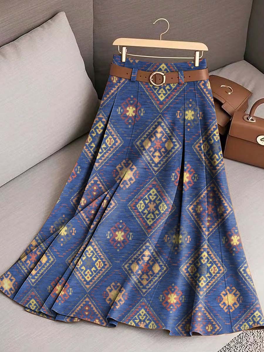 Women's Vintage Pattern Art Print Casual Cotton Skirt