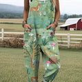Women's Lovely Woodland Animals Art Print Casual 100% Cotton Wide Leg Jumpsuit