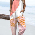 Women's  Vintage Abstract Geometric Art Print Casual 100% Cotton Wide Leg Jumpsuit