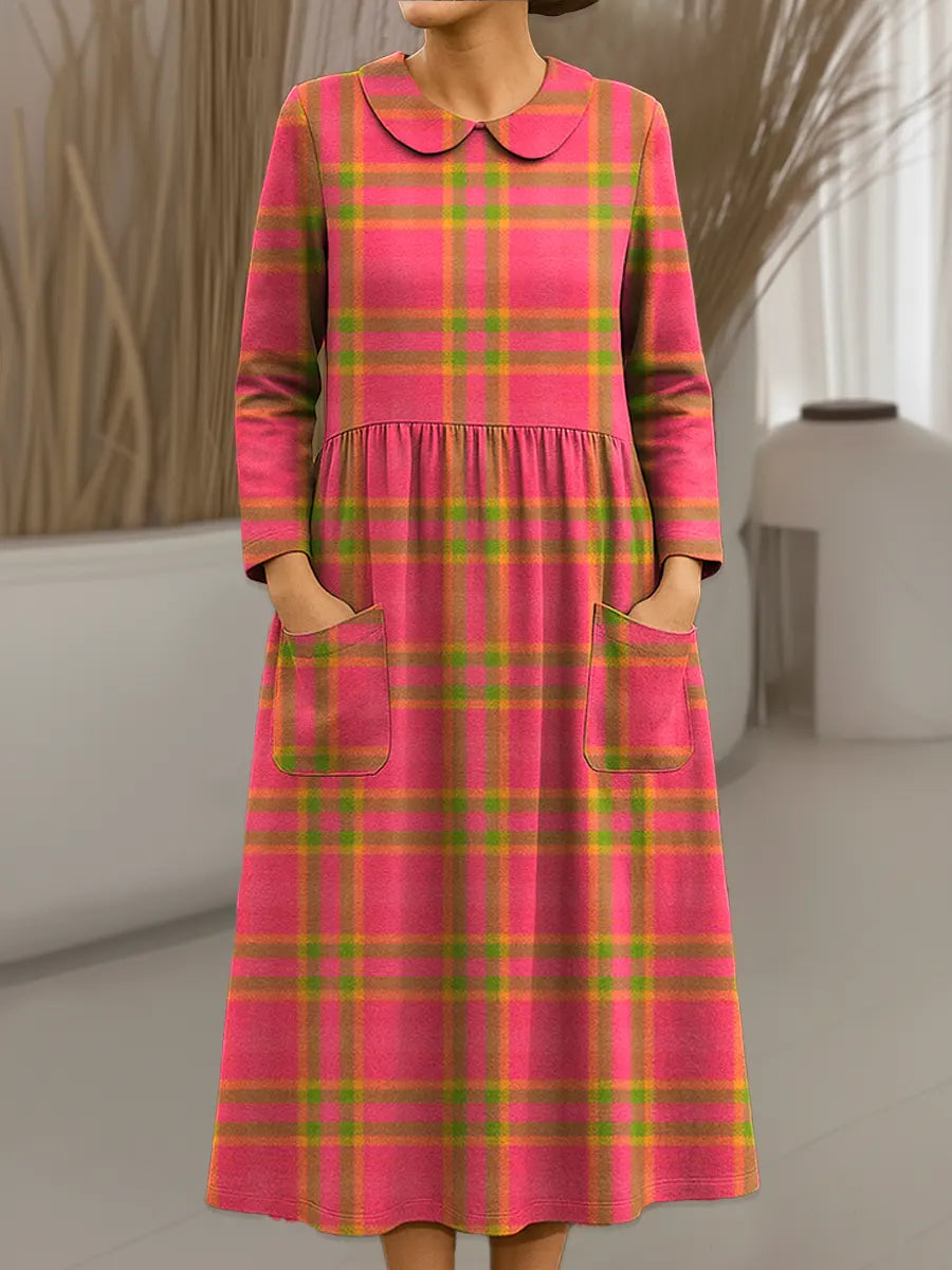 Women's Vintage Abstract Geometry Pattern Art Print Cotton Lapel Shirt Dress