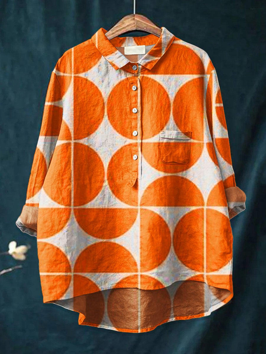 Women's  Abstract Geometry Art Print Casual Cotton And Linen Shirt