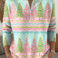 Beautiful Colorful Christmas Tree Painting Art Print Buttoned Cardigan Sweater