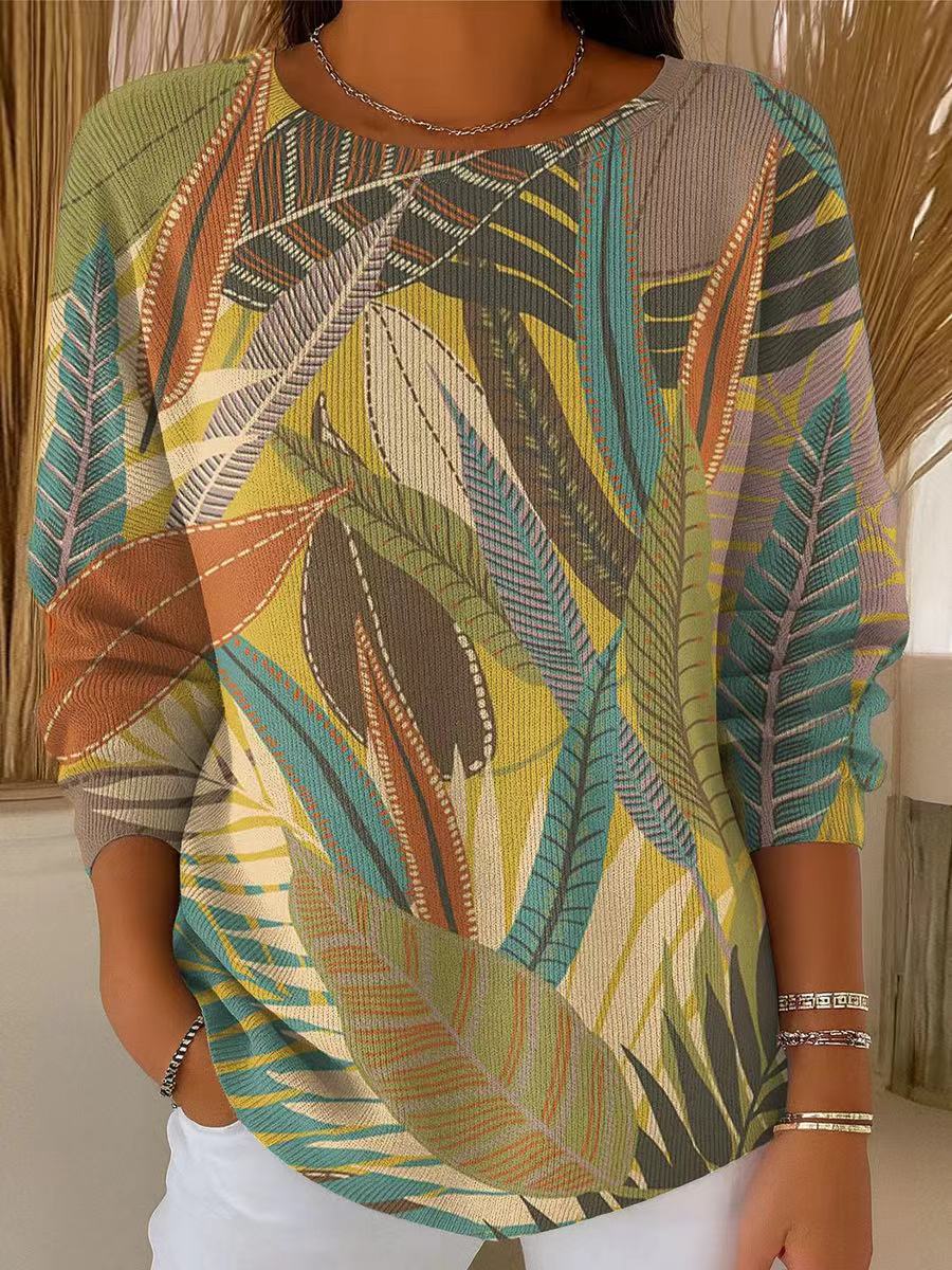 womens-vintage-multicolor-leaf-painting-art-print-casual-pullover-sweater