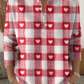 Women's Retro Plaid Heart Art Print Valentine's Day Casual Sweater