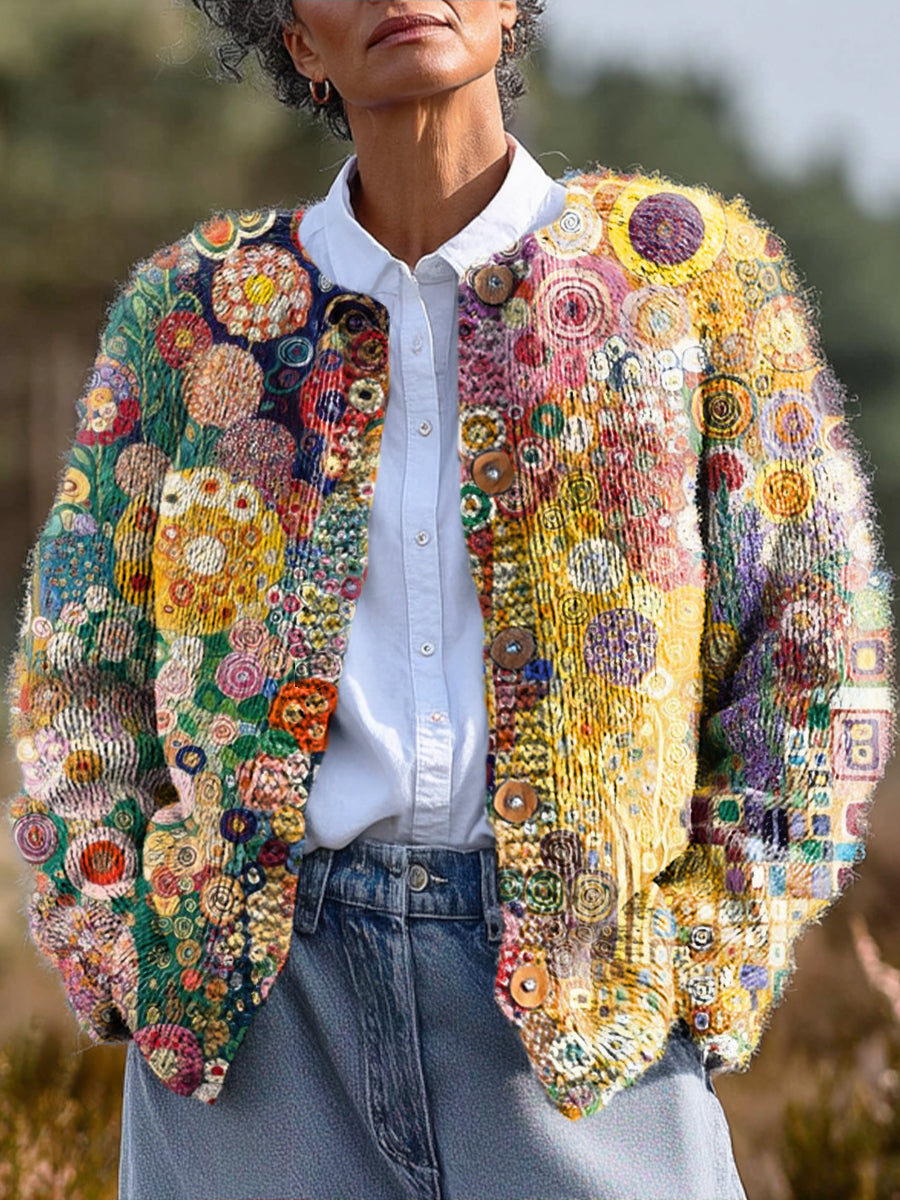 colorful-abstract-circular-geometric-painting-art-print-buttoned-cardigan-sweater