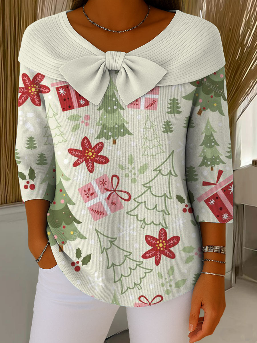 Christmas Tree Snowflake Artistic Pattern Print Buttoned Cardigan Sweater