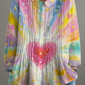 Women's Love Pattern Art Print Casual Cotton And Linen Ruffle Shirt