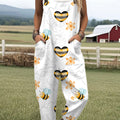Women's  Bee Art Print Casual 100% Cotton Wide Leg Jumpsuit