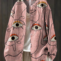 Women's Pink Eyes Print Casual Cotton And Linen Shirt