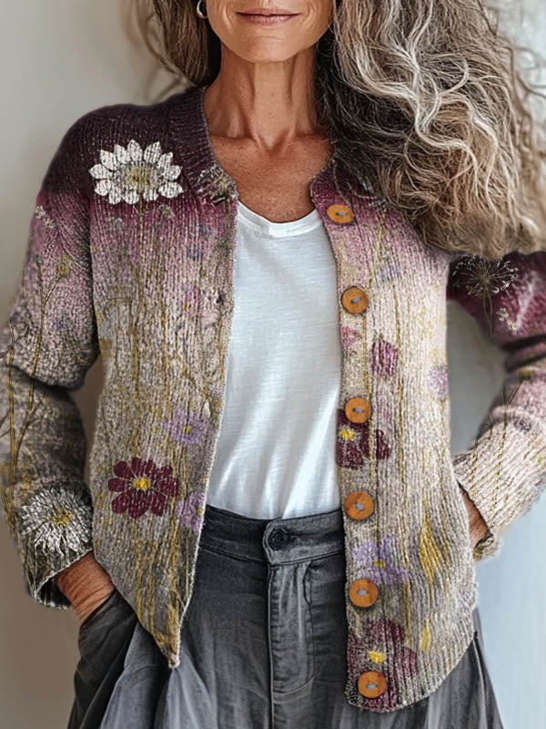 womens-vintage-floral-art-print-buttoned-cardigan-sweater-m10s