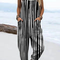 Women's Geometric Line Pattern Art Print Casual 100% Cotton Wide Leg Jumpsuit