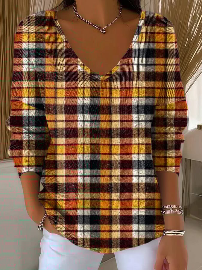 womens-autumn-vintage-plaid-art-print-casual-pullover-sweater-npaf