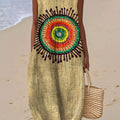 Women's Vintage Psychedelic Collage Sunflower Retro Hippie Art Pattern Art Print Sleeveless Cotton Pocket Wrap Dress