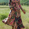 Women's Beautiful Ethnic Paisley Art Print Long-sleeved Dress