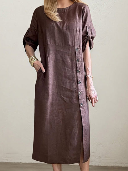 Women's Comfortable Linen Pocket Dress