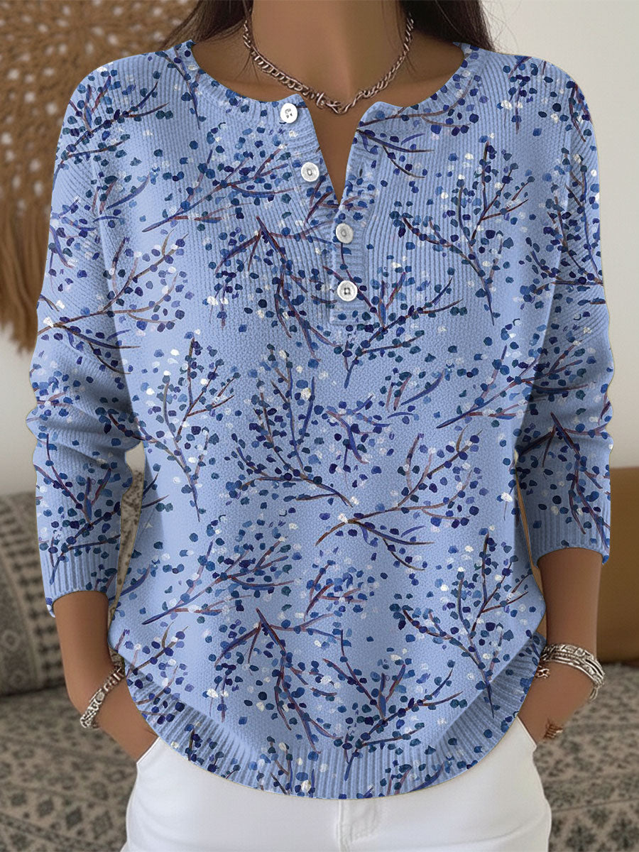 Women's Multicolor Flowers Pattern Art Print Buttoned Cardigan Sweater